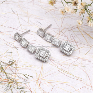 Mesmerizing Stylish <b>Long</b> <b>Earring</b> Made From Sterling <b>Silver</b> with VVS Moissanite Diamonds Custom Size and Shape Fine Jewelry - Product Image 4