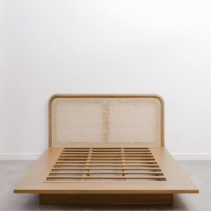 Lit de rangement scandinave confortable en teck massif, taille King, avec tête de lit en rotin, vente en gros directe usine pour boutiques - Product Image 3