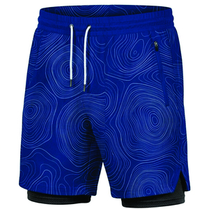 Short de bain pour homme, motif géométrique bleu, séchage rapide, taille mi-haute, cordon de serrage, longueur courte, imprimé par sublimation, 100% polyester - Product Image 5