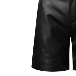 KIVOTECH Short en cuir PU noir taille haute pour homme, style décontracté Bermuda avec braguette boutonnée et poches - Product Image 6
