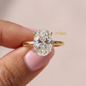 Impresionante Anillo de Compromiso de Diamante Cultivado en Laboratorio de Corte Ovalado de Dos Tonos, Oro Blanco de 14K, Joyería para Mujer para Aniversario de Bodas y Fiestas VS - Product Image 1