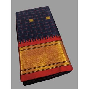 CRÉATEUR LICHI COTON JACQUARD TISSÉ TRAVAIL SAREE AVEC BLOUSE INCOUSÉE NOIR - Product Image 1