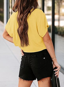 เสื้อยืดครอปท็อปสีพื้นแบบสวมใส่สบายทรงเข้ารูปสำหรับฤดูร้อน เหมาะสำหรับออกกำลังกาย ผ้ายืดสแปนเด็กซ์ สำหรับผู้หญิง - Product Image 5