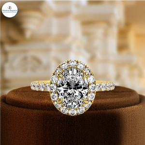 Anillo de Compromiso de Oro Sólido de 14K con Diamante Ovalado Cultivado en Laboratorio de 1CT, Anillo de Compromiso con Halo de Catedral Certificado por IGI, Anillo con Halo de Diamante Ovalado - Product Image 1