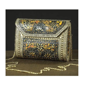 Bolsos de mensajero de embrague de Metal de hombro hechos a mano de diseñador de mujer India bolsos de fiesta de compras bohemios de noche de estilo bohemio-venta al por mayor - Product Image 2