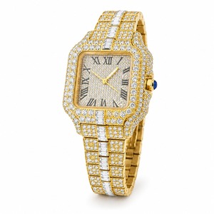 Reloj de lujo unisex con diamantes cuadrados, caja de oro amarillo, movimiento de cuarzo analógico, esfera con números romanos, cristal de zafiro, 44 mm - Product Image 5
