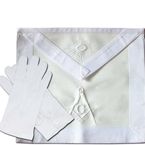 Delantal Masónico Blanco de Uniquen Enterprises con Símbolo de Ojo y Compás Bordado, Juego de Guantes Formales para Maestro Masón, Regalia MA07 - Product Image 1
