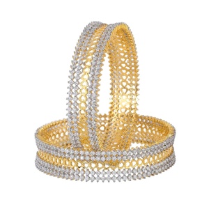 Pulsera de boda india RAY FINE ORNATES con moissanita blanca, chapada en oro, certificada por IGI, juego Kada - Product Image 2