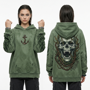 Women 400GSM Sleeveless Teal Wash Hoodie Mermaid <b>Scale</b> Shoulder Detail Sea Skull Graphic Oversized Muscle Tank Top Supplier - Product Image 6