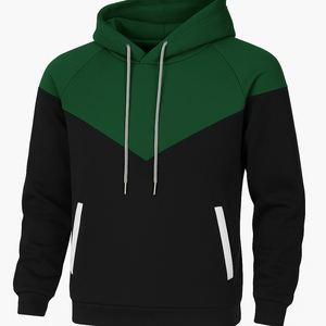 Sudadera con Capucha para Hombre, Diseño Color Block, Manga Raglán, Corte Regular, Informal, para Otoño, con Bolsillos, Tejido Negro y Verde Menta - Product Image 1