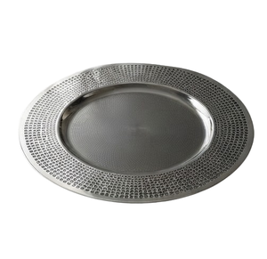 Assiette de présentation ronde en argent gravée, idéale pour les mariages, les réceptions et la restauration, ustensile de service alimentaire métallique - Product Image 5