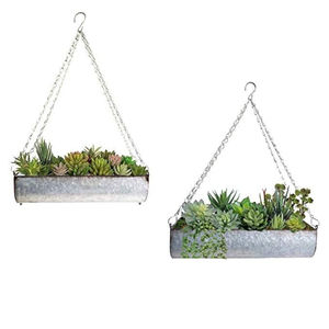 Juego de 2 macetas colgantes de metal galvanizado para pared, estilo rústico, para interiores y exteriores, con cadena de metal. - Product Image 1