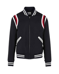 <b>Men</b> Red And <b>White</b> Stripe Varsity <b>Jacket</b> - Product Image 1