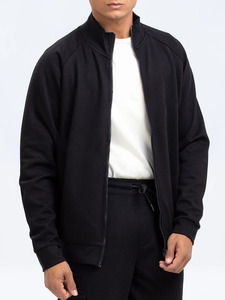 Men's Black Stand Collar <b>Knitted</b> Sweatshirt <b>Set</b> Solid Color Casual Autumn Wear Tracksuit - Product Image 3