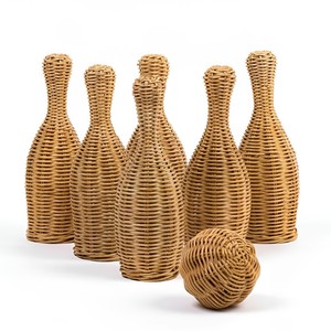 Jeu de bowling en rotin, jouet écologique pour enfants, qualité supérieure, jouet interactif pour enfants - Product Image 2