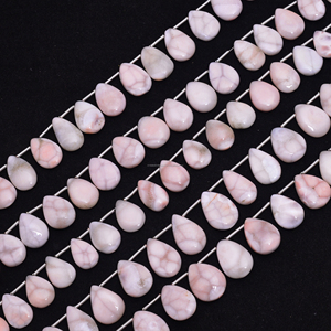 Perles de thomsonite rose naturelle, forme poire, 7x9 à 14x10 mm, lisses, faites à la main, brin de 8 pouces, pierres précieuses non traitées, perles en vrac pour bijoux - Product Image 1