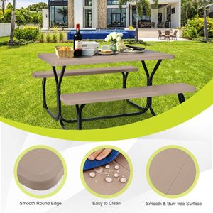 Outdoor Picnic <b>Table</b> <b>and</b> <b>Bench</b> Garden <b>Set</b> with Durable Metal Base for Picnics <b>and</b> Leisure - Product Image 6