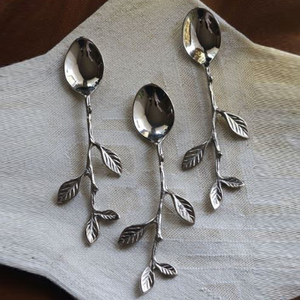 Cutlery Set Kitchenware Accessories Supplies High Grade Gold Plated Shiny Look With <b>Flowers</b> and Leaves Designer Handles - Product Image 4