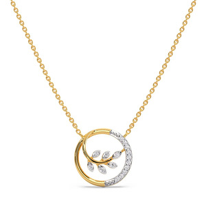 Botanical <b>Circle</b> Diamond Necklace with Golden Leaf Branch and Half Sparkle <b>Ring</b> Design - Product Image 1