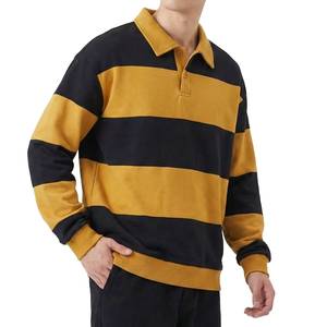 Men's Retro Style <b>Striped</b> Rugby <b>Polo</b> Long Sleeve <b>Shirts</b> Cotton Jersey Drop Shoulder Relaxed Fit Sweatshirt Custom <b>Polo</b> <b>Shirts</b> - Product Image 1