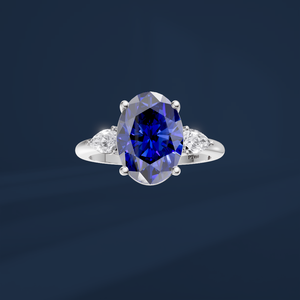 Women's Classic Oval Cut Lab Created Diamond Engagement <b>Ring</b> PT950 Platinum IGI Certified <b>Blue</b> Sapphire Center Stone - Product Image 2
