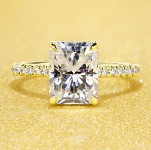 Moissanite 8X10MM Radiant Cut Claw Setting Certified Wedding Engagement <b>Ring</b> <b>925</b> Sterling <b>Silver</b> Gold Plated Luxury Jewelry - Product Image 1