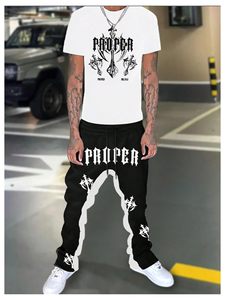 Ensemble de survêtement 2 pièces pour homme : T-shirt à manches courtes avec motif lettres et pantalon de survêtement évasé à cordon de serrage - Product Image 6