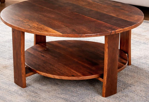 Tables basses rondes en bois massif de style américain vintage de luxe pour salon - Product Image 4