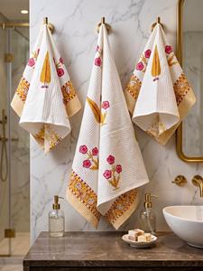 Unique Design Waffle <b>Towel</b> <b>Set</b> 1 <b>Bath</b> + 2 Hand <b>Towels</b> Soft Cotton Lightweight Absorbent for Home Hotel Available For Sale - Product Image 4