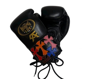 Black High Quality No Boxing No Life Boxing <b>Gloves</b> Pink Color Customized Logo Real <b>Leather</b> Lace-Up Training & Sparring MMA - Product Image 2