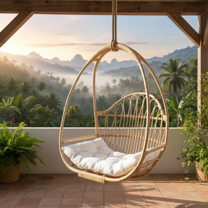 เก้าอี้แขวนกลางแจ้งทรงไข่หวายพร้อมเบาะรองนั่ง เฟอร์นิเจอร์ระเบียงสวนลานบ้าน ดีไซน์ทันสมัย ทนทาน - Product Image 4