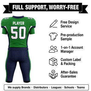 Ensemble de maillot et pantalon de football américain sublimé personnalisé pour homme, col en V, manches courtes, ajusté, anti-humidité, vert marine - Product Image 4