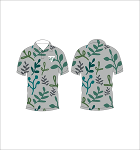 Men’s Grey Botanical Leaf Print Polo Shirt Casual Short Sleeve Summer Fashion Golf Tee - Product Image 3