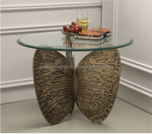 Mesa redonda de cristal de estilo moderno con hermoso diseño de mariposa de latón para sala de estar, dormitorio, comedor, hogar de Azora Industries - Product Image 4