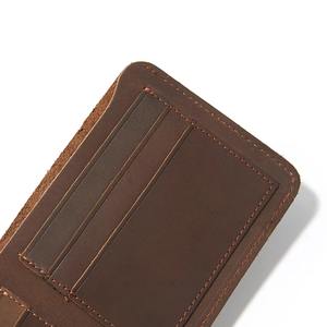 Cartera de Cuero Genuino Crazy Horse Vintage, Monedero Corto Seguro para Hombre, Bolsa para Dinero de Poliéster Personalizada, Marrón Sólido Abierto - Product Image 2