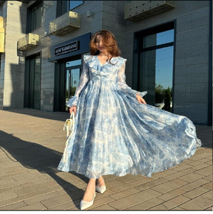 Robe trapèze élégante à motifs turquoise pour une mode sobre, disponible à prix de gros pour les commandes en gros. - Product Image 4