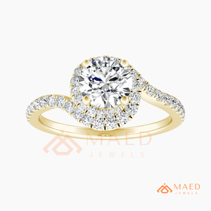Bague de fiançailles en or avec halo de moissanite taille ronde pour femme, bijou élégant et tendance pour mariage et anniversaire - Product Image 5