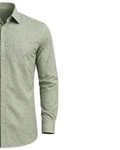 Camisa de Vestir Personalizada para Hombre, Color Verde Salvia, Estampada, Corte Entallado, Botones, Manga Larga, Informal, para Oficina, Mezcla de Algodón, OEM Personalizado - Product Image 4