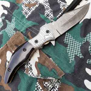 Couteau de chasse Tracker à lame fixe en acier Damas forgé sur mesure, manche en bois, étui inclus, support OEM, couteau de camping - Product Image 6