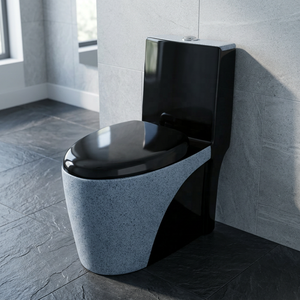 WC monobloc en céramique noir doré de luxe avec chasse d'eau siphonique pour la décoration de salle de bain d'hôtel de style arabe - Product Image 4