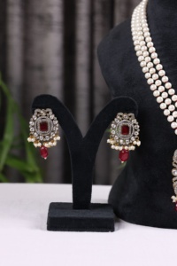 Collar Clásico con Colgante de Perlas de Imitación para Mujer, con Piedra Roja, Plateado, Diseño de Cadena, Joyería para Boda - Product Image 2