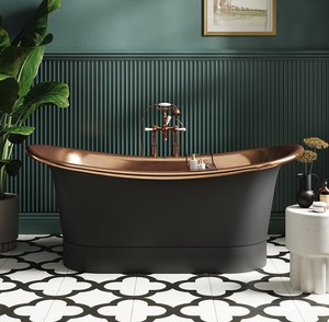 Bañera decorativa ovalada grande de cobre oscuro con acabado exterior negro y lateral interior en cobre oscuro, más vendida. - Product Image 1