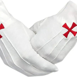 Gants en coton blancs maçonniques avec broderie croix rouge, longueur poignet, pour usage quotidien, style uni - Product Image 2