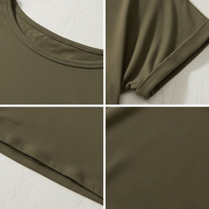 T-shirt court personnalisé à col rond en coton et élasthanne tricoté respirant pour femme avec imprimé - Product Image 5