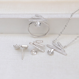 Juego de Anillos y Pendientes de Plata S925 Hechos a Mano, Joyería Fina para Mujer, Base Vacía Semiterminada para Perlas, Accesorios de Moda 1761 - Product Image 1