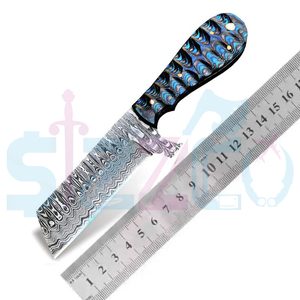 Cuchillo de caza y camping de hoja fija de acero de Damasco hecho a mano, estilo vaquero personalizado, con funda de cuero. - Product Image 6