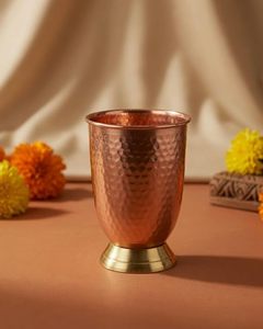 Pure Copper <b>Tumbler</b> <b>Cup</b> with Lid Set Hammered Finish Drinking Glass Water <b>Cup</b> Ayurvedic Kitchen Home Office Gift - Product Image 4