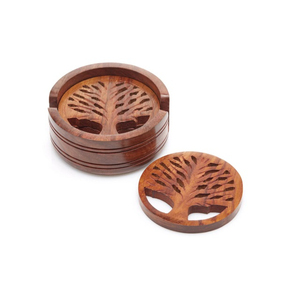 Wholesale Eco-friendly Round Natural Wood Coaster <b>Set</b> Non-slip Waterproof <b>Wooden</b> <b>Tea</b> Coffee Cup Pads for Office And Home - Product Image 3