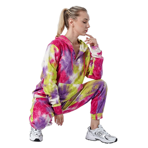 Women's Printed Lightweight Windproof Joggers Hoodie Sweatsuit 2-Piece Tracksuit Set Multi-Color - Product Image 1