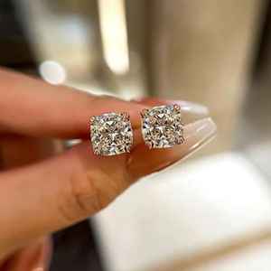 Pendientes de tuerca solitarios de moissanita brillante con corte cojín y diamante, de plata 925, joyería fina para compromiso, regalo encantador para mujer - Product Image 4
